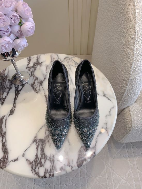 Christian Louboutine Rhinestone Embellished Mesh High Heel Dress Pumps