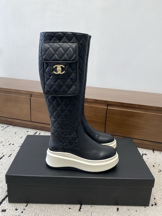 Chanel Quilted Leather Ankle Boots Non-slip Lightweight Thick Sole