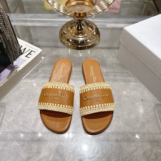 Christian Dior Woven Strap Flat Slides with Soft Leather Lining