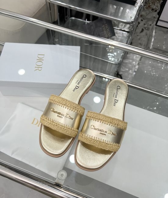 Christian Dior CD Handwoven Raffia Casual Summer Slides