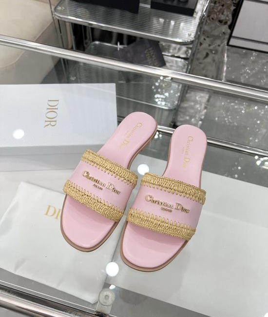 Christian Dior CD Handwoven Raffia Casual Summer Slides