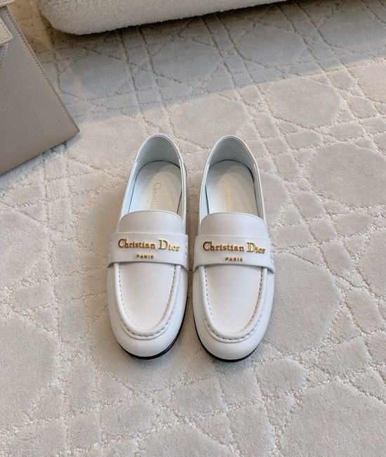 Christian Dior CD Round Toe Flat Loafers Leather Upper Metal Decor