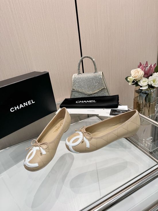 Chanel Genuine Leather Bow Decor Comfortable Ballet Mary Jane Shoes