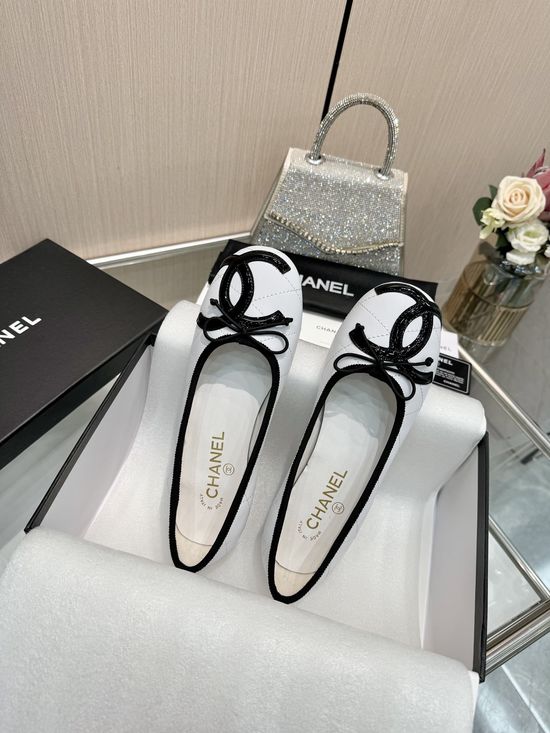 Chanel Genuine Leather Bow Decor Comfortable Ballet Mary Jane Shoes