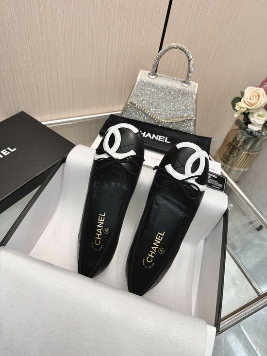 Chanel Genuine Leather Bow Decor Comfortable Ballet Mary Jane Shoes