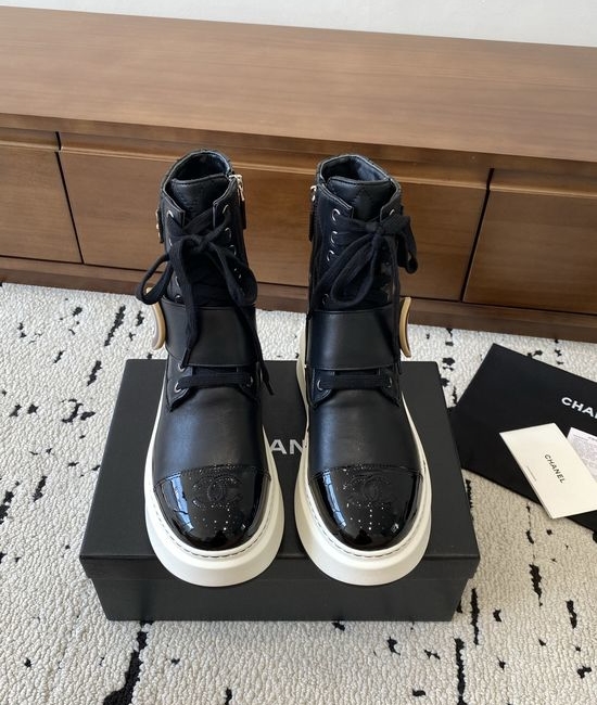 Chanel Quilted Leather Platform Boots with Decorative Buckle