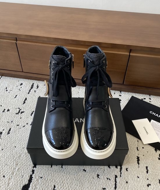 Chanel Quilted Leather Platform Boots with Decorative Buckle