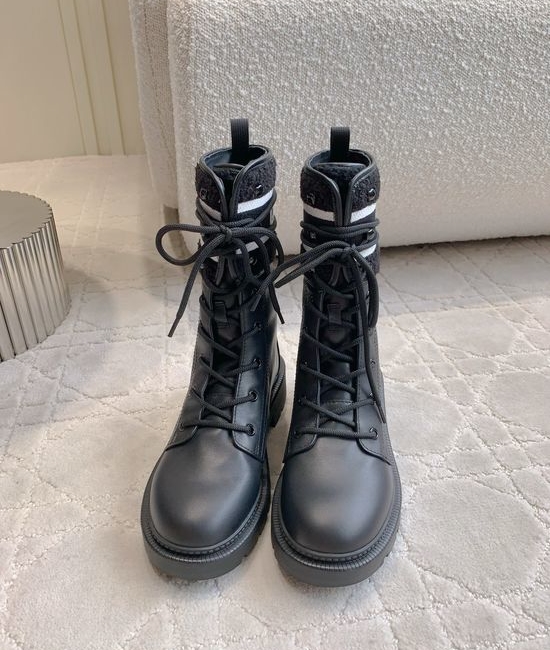 Christian Dior CD Embroidered Platform Ankle Boots Cowhide Upper