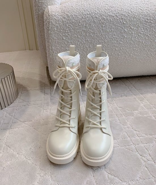 Christian Dior CD Embroidered Platform Ankle Boots Cowhide Upper