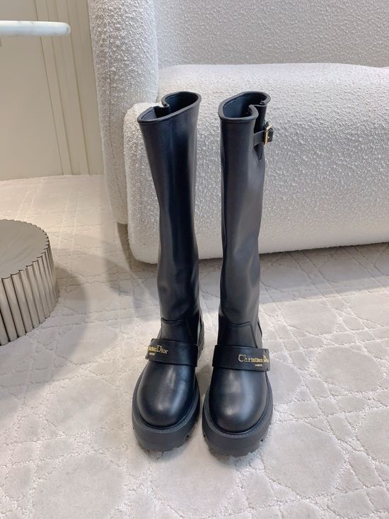 Christian Dior Calfskin Platform Boots Slim Leg Comfortable Design