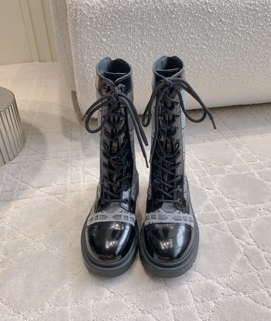Christian Dior CD Quilted Platform Ankle Boots Genuine Leather Lined