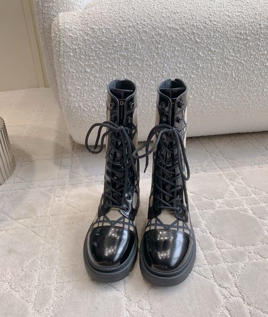 Christian Dior CD Quilted Platform Ankle Boots Genuine Leather Lined