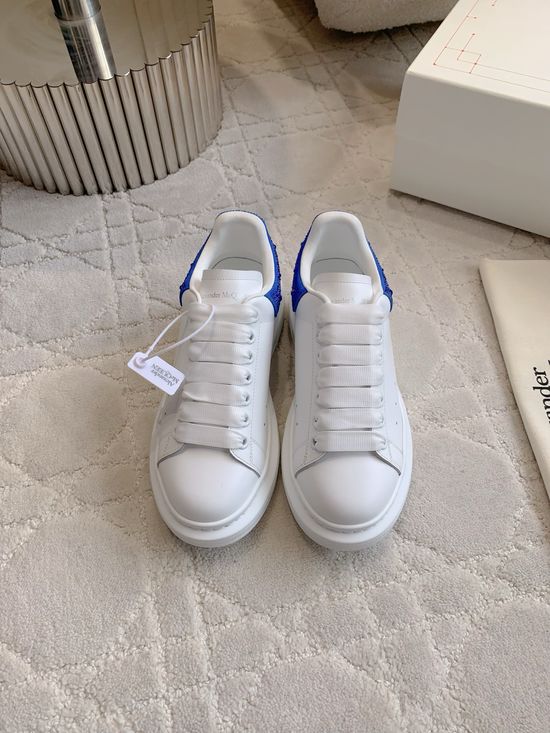 McQueen Rhinestone Tail Platform White Shoes Premium Leather Upper