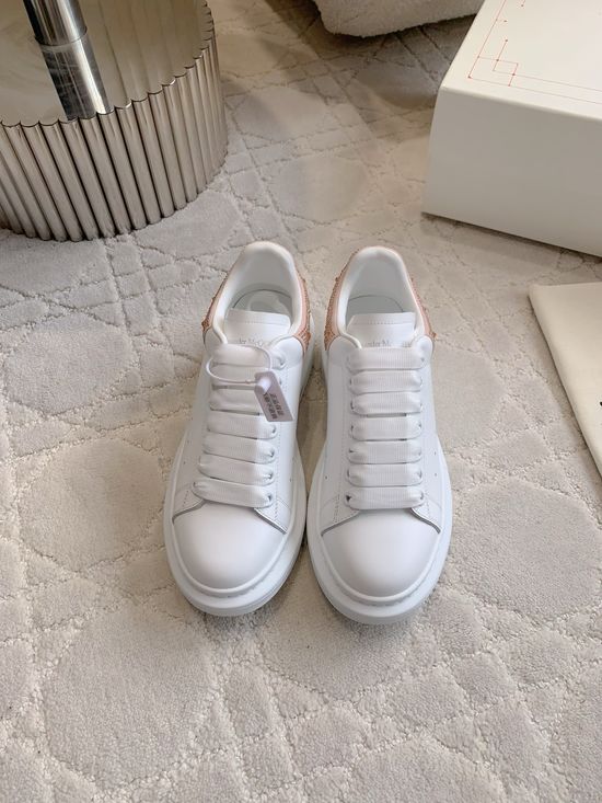McQueen Rhinestone Tail Platform White Shoes Premium Leather Upper