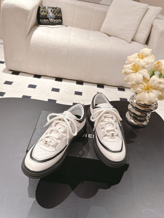 Chanel Grained Leather Upper Non Slip Casual Sneakers