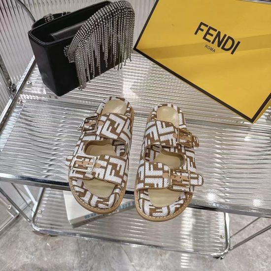 Fendi Monogrammed Two Band Leather Slide Sandals