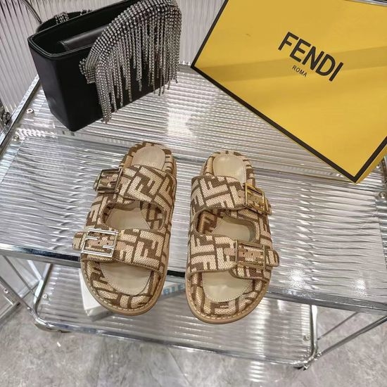Fendi Monogrammed Two Band Leather Slide Sandals