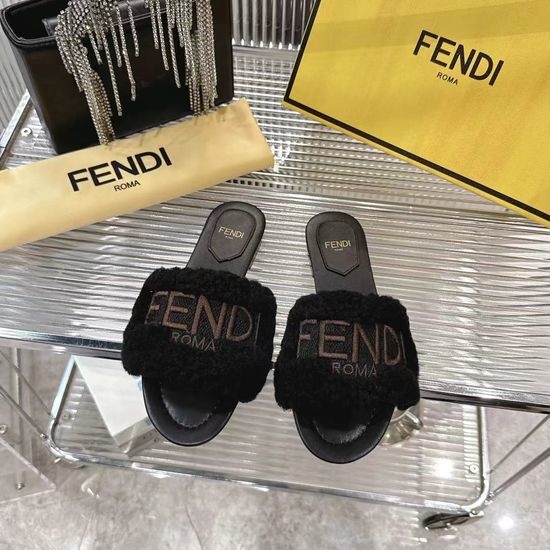 Fendi Soft Plush Open Toe Warm Home Slippers