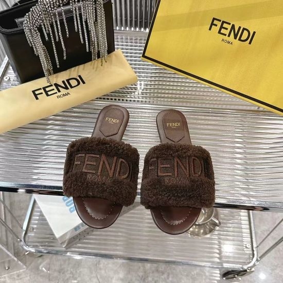 Fendi Soft Plush Open Toe Warm Home Slippers