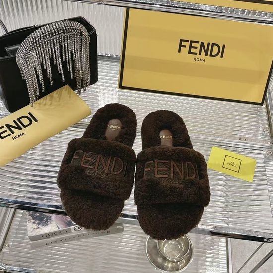 Fendi Embroidered Plush Non Slip Casual Slides