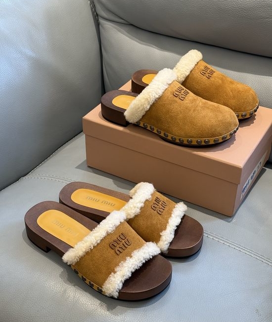 Miu Miu Soft Wool Lined Wooden Sole Clog Slippers