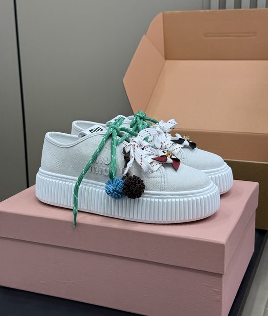 Miu Miu Casual Leather Sneakers with Removable Cute Decor
