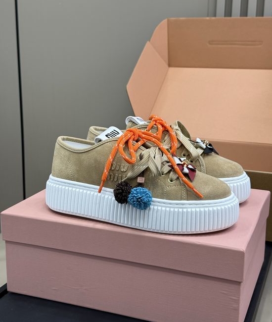 Miu Miu Casual Leather Sneakers with Removable Cute Decor
