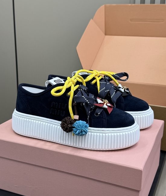 Miu Miu Casual Leather Sneakers with Removable Cute Decor
