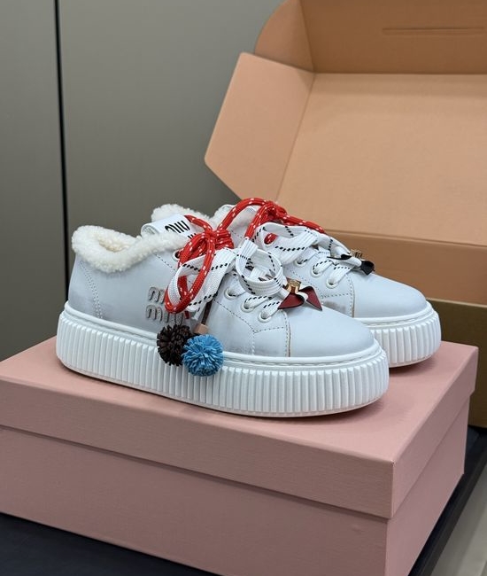 Miu Miu Cute Charm-adorned Leather Shoes with Wool Lining
