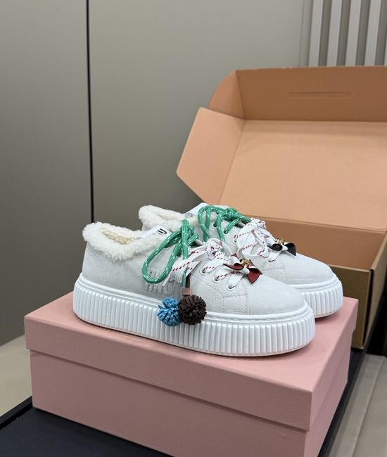 Miu Miu Cute Charm-adorned Leather Shoes with Wool Lining