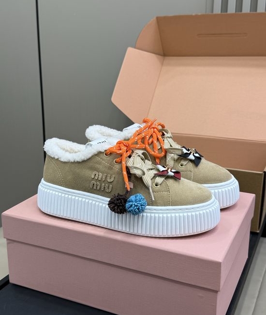 Miu Miu Cute Charm-adorned Leather Shoes with Wool Lining