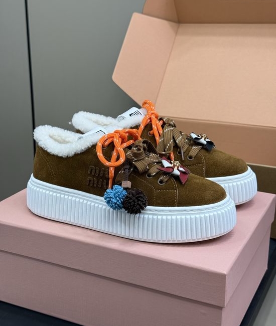 Miu Miu Cute Charm-adorned Leather Shoes with Wool Lining
