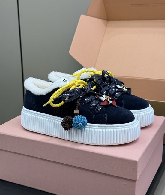 Miu Miu Cute Charm-adorned Leather Shoes with Wool Lining