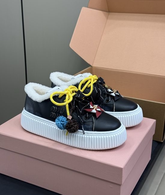 Miu Miu Cute Charm-adorned Leather Shoes with Wool Lining