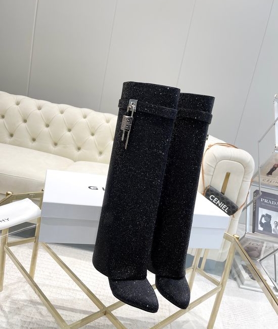 Givenchy Rhinestone Embellished Leather Calf High Boots