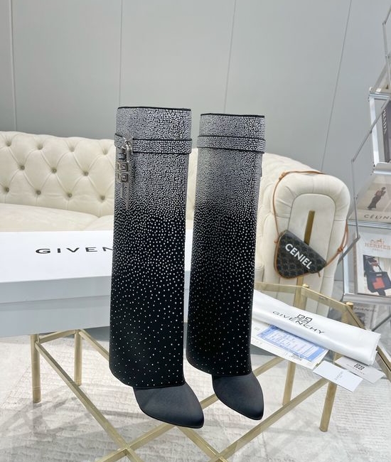 Givenchy Rhinestone Embellished Leather Calf High Boots