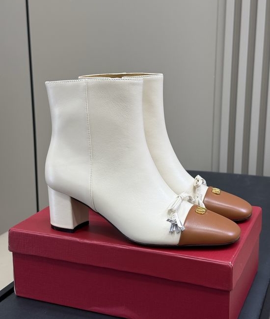 Valentino Color Block Sheepskin Ankle Boots With Chunky Heel
