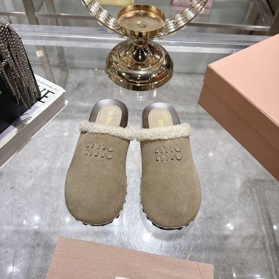Miu Miu Wool Lined Closed Toe Clogs with Wooden Sole