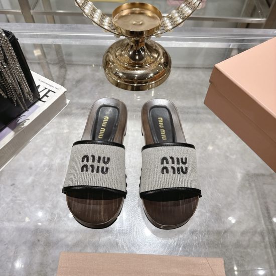 Miu Miu Open Toe Mules with Wooden Sole and Leather Insole