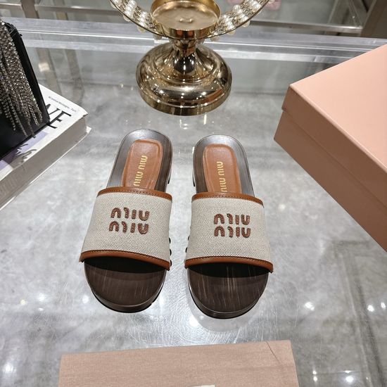 Miu Miu Open Toe Mules with Wooden Sole and Leather Insole