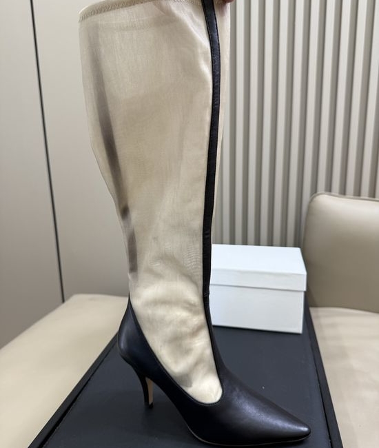 The Row Mesh Knee High High Heel Boots With Structured Design