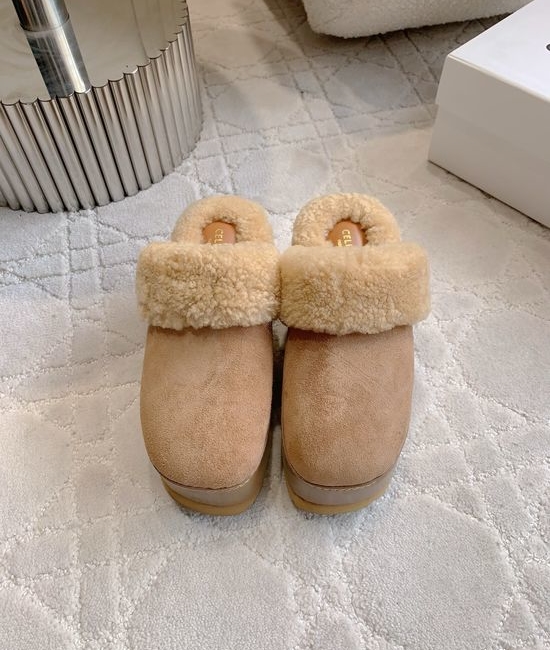 Celine Wool Fluffy Thick Sole Slippers Soft Comfortable