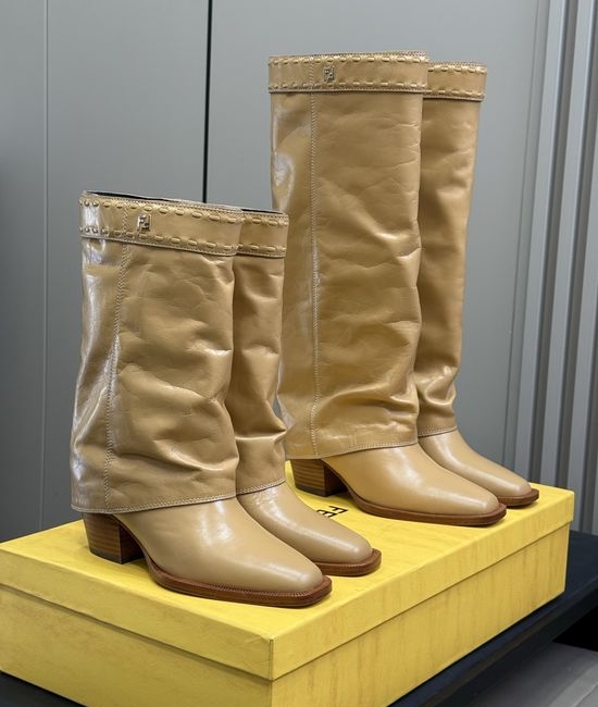 Fendi Trendy Wrapped Heel Calf High Leather Boots