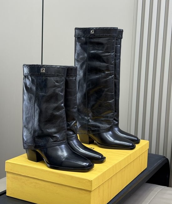 Fendi Trendy Wrapped Heel Calf High Leather Boots