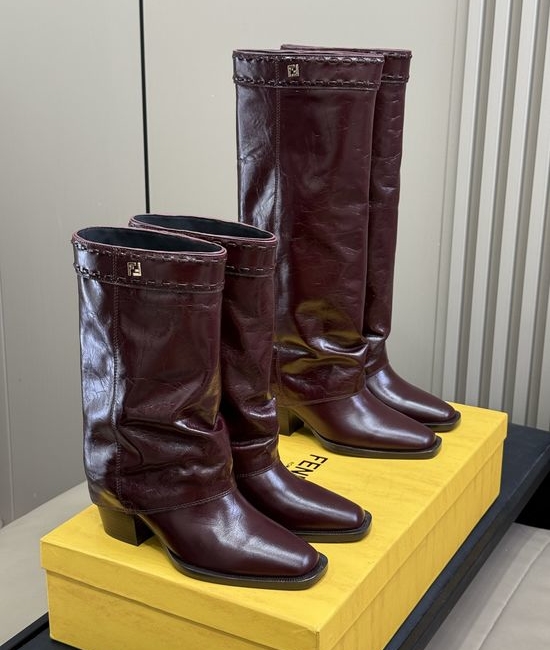 Fendi Trendy Wrapped Heel Calf High Leather Boots