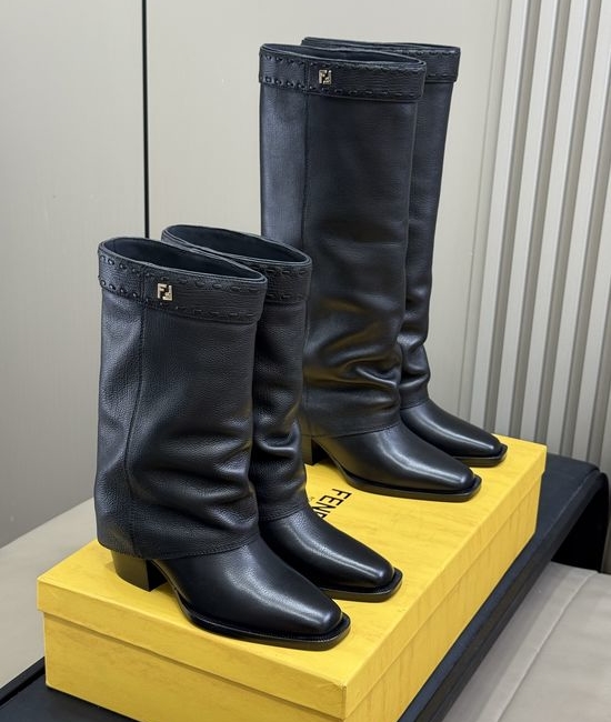 Fendi Trendy Wrapped Heel Calf High Leather Boots