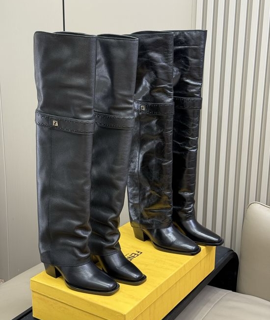 Fendi Trendy Wrapped Heel Calf High Leather Boots