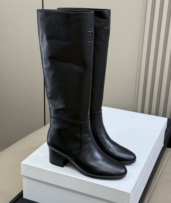 Celine Classic Embossed Logo Knee High Leather Boots