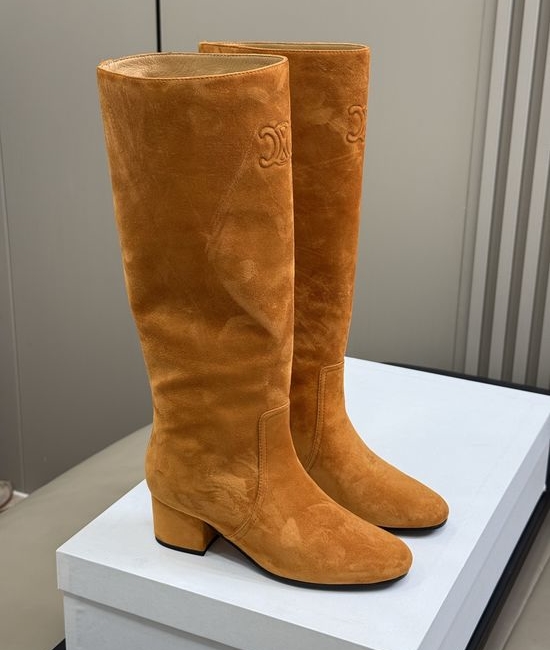 Celine Classic Embossed Logo Knee High Leather Boots