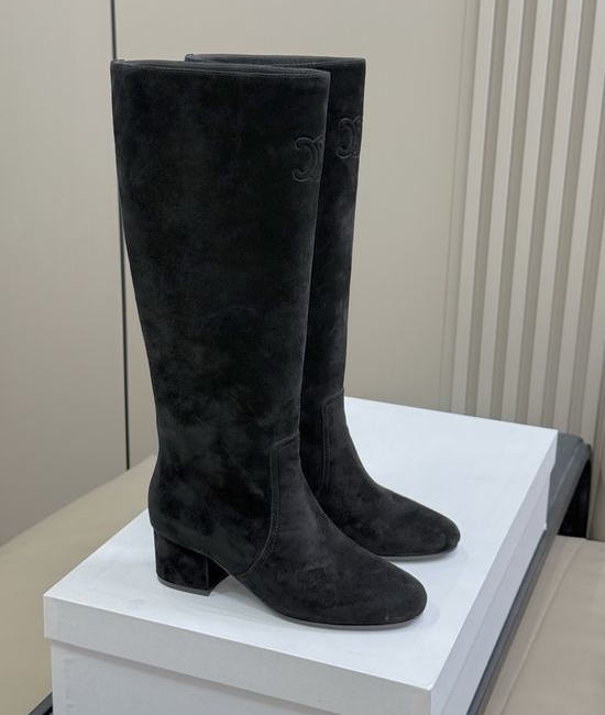 Celine Classic Embossed Logo Knee High Leather Boots